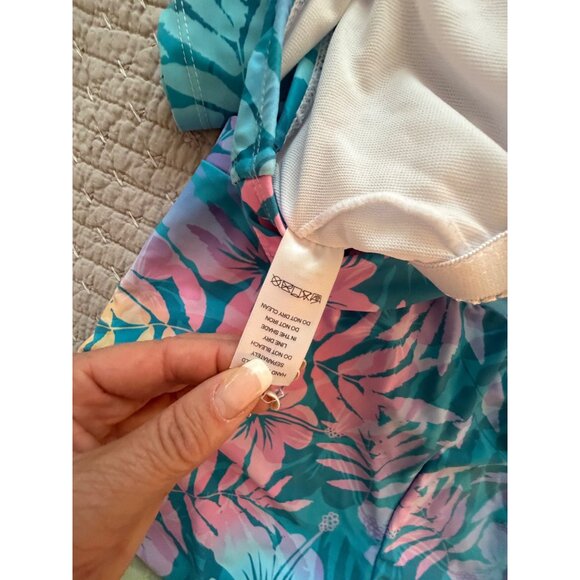 Floral High Neck Wide Straps Tankini Set With Shorts Size Large Blue Pink NWOT - Picture 11 of 14